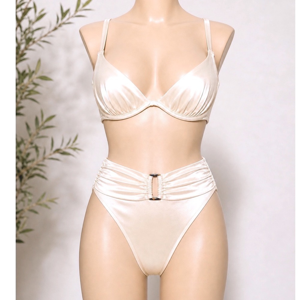Shade & Shore White Underwire Bikini Set High Waist Buckle Bottoms New Small